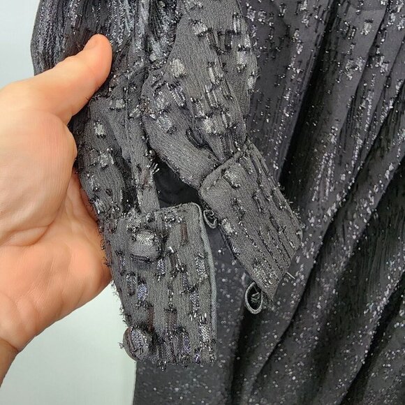 BHLDN Anthropologie Dress V Neck Long Sleeve Black‎ Sequin Empire Waist Size 6 - Picture 6 of 13